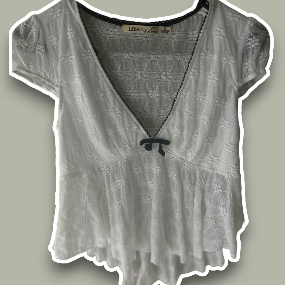 Liberty Love Ivory Lace Blouse with Black Trim